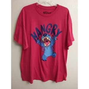 Disney Stitch T-Shirt Men's XL Short Sleeve Hangry Graphic Crew Neck Red